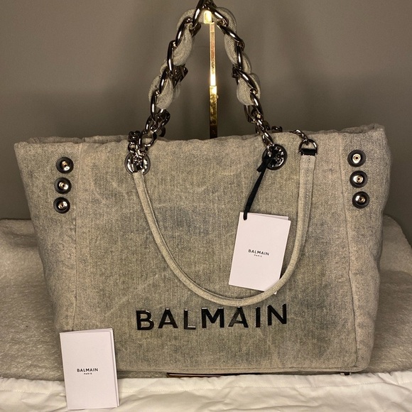 SOLD OUT Balmain 1945 Soft Tote Denim Shoulder Handbag (18.5" x 12") - Picture 1 of 11